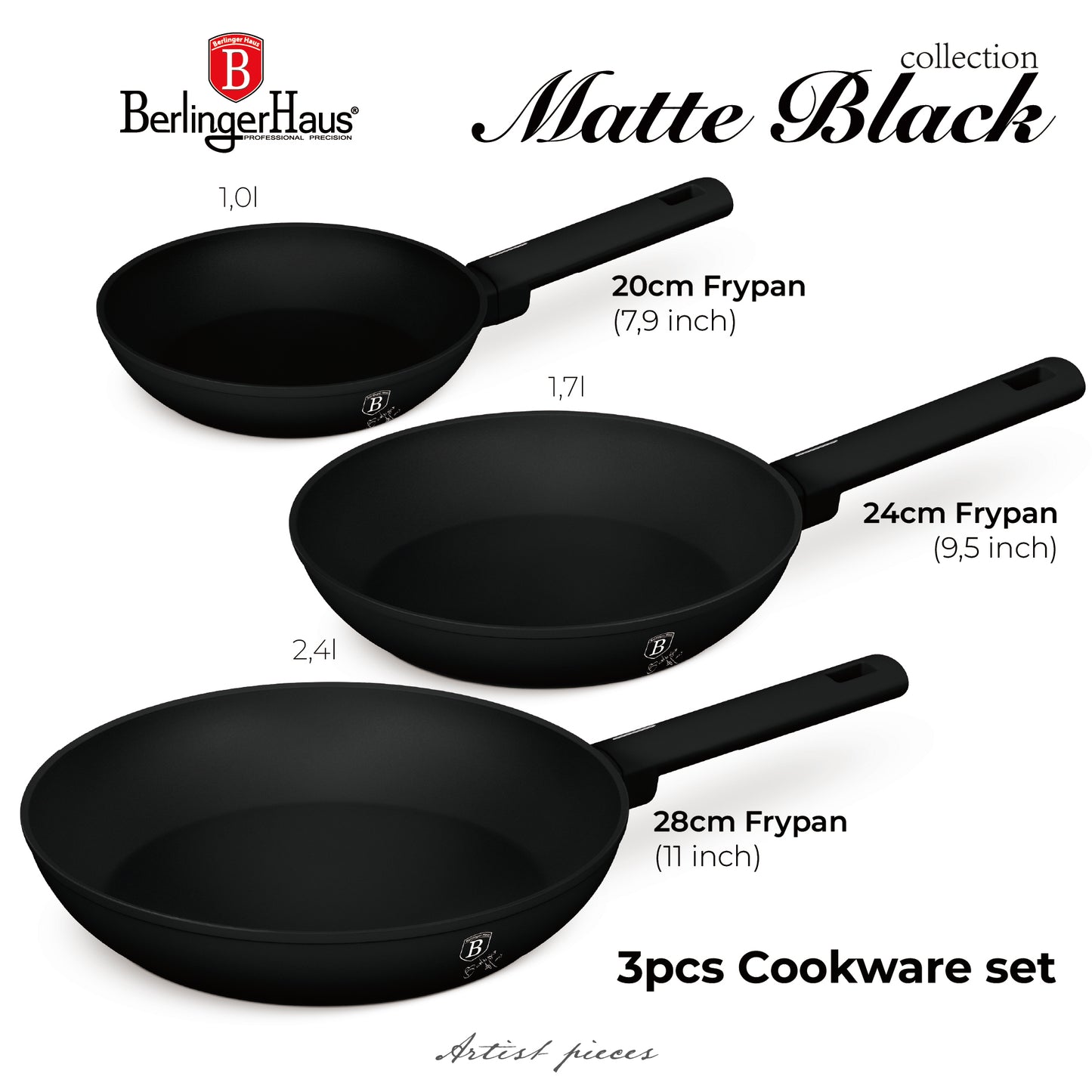 3-delige Pannenset Zwart