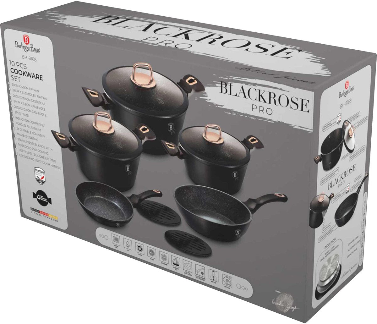 10 Delige Pannenset Zwart/Rose Goud