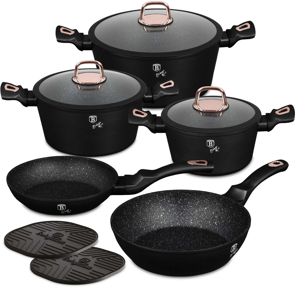 10 Delige Pannenset Zwart/Rose Goud