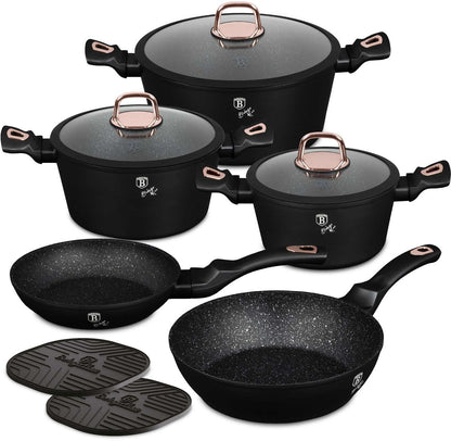 10 Delige Pannenset Zwart/Rose Goud