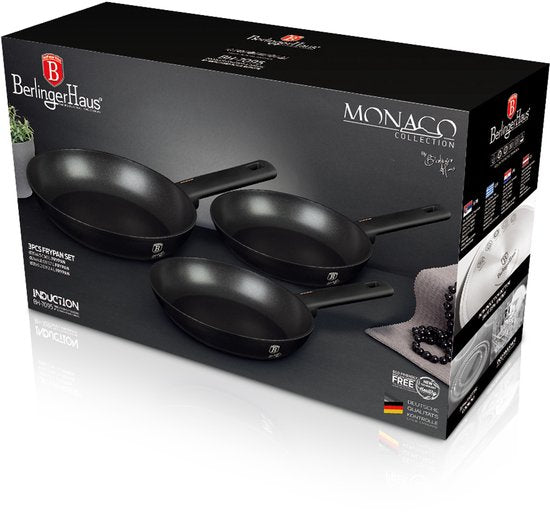 3-delige Pannenset Zwart/Rose Goud