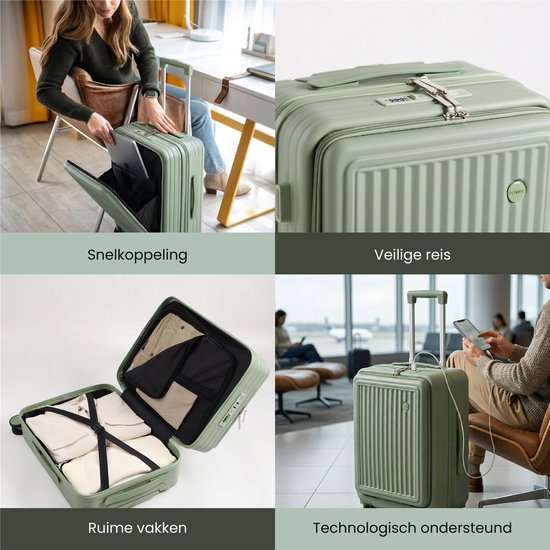 FLY&BYE Handbagage Koffer met Voorvak Groen