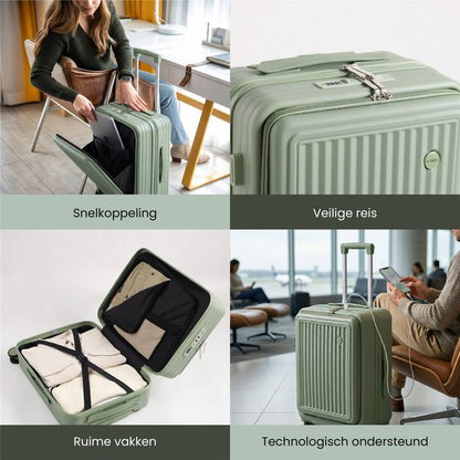 FLY&BYE Handbagage Koffer met Voorvak Groen