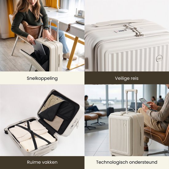 FLY&BYE Handbagage Koffer met Voorvak Creme