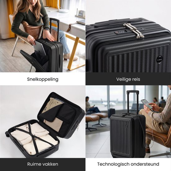 FLY&BYE Handbagage Koffer met Voorvak Zwart