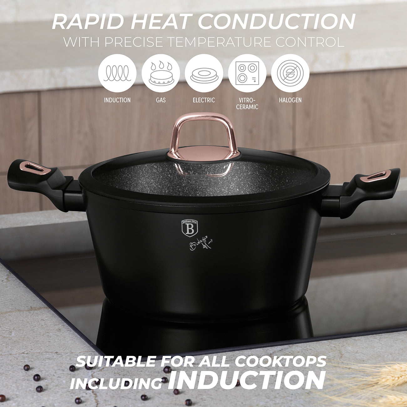 15 Delige Pannenset Zwart/Rose Goud