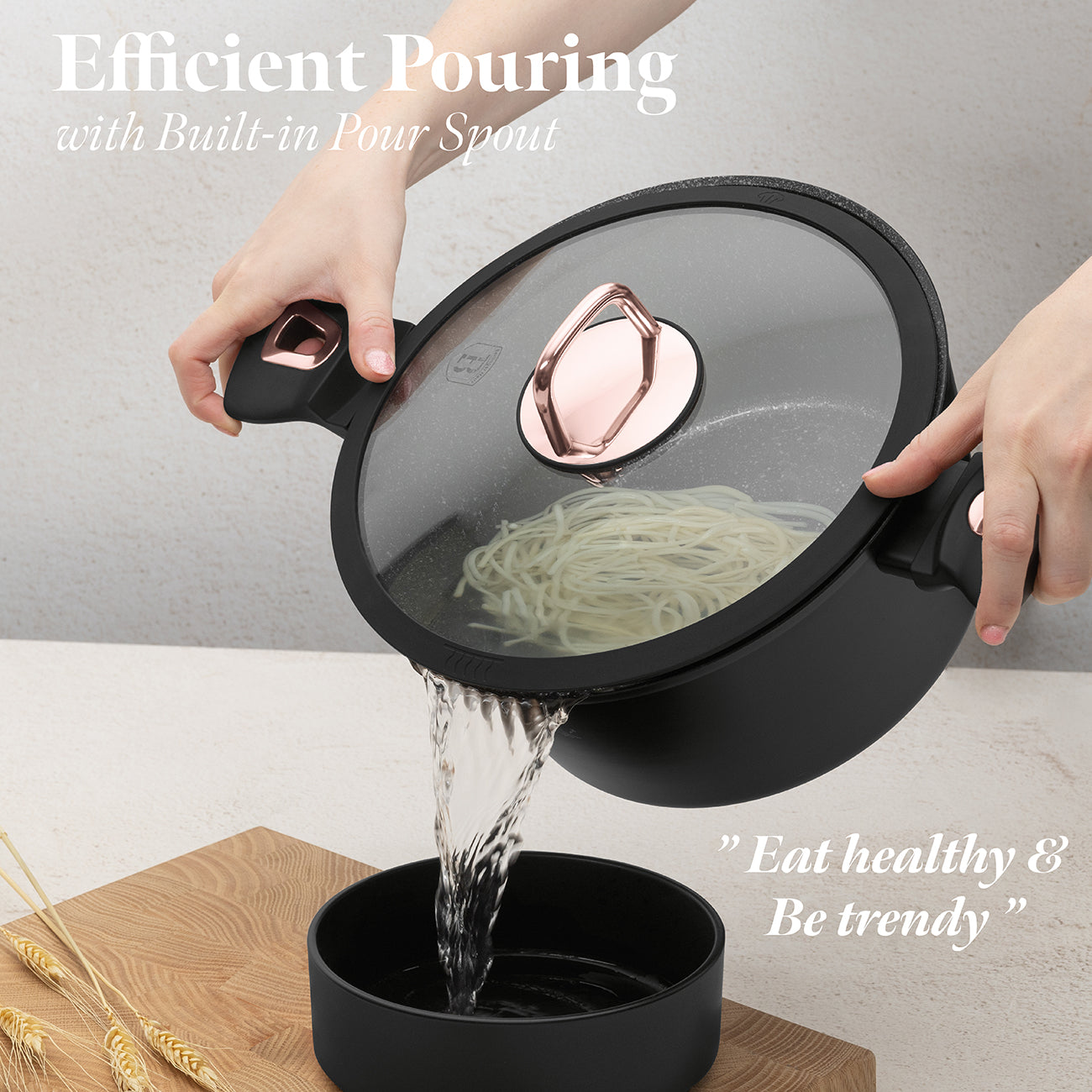 15 Delige Pannenset Zwart/Rose Goud