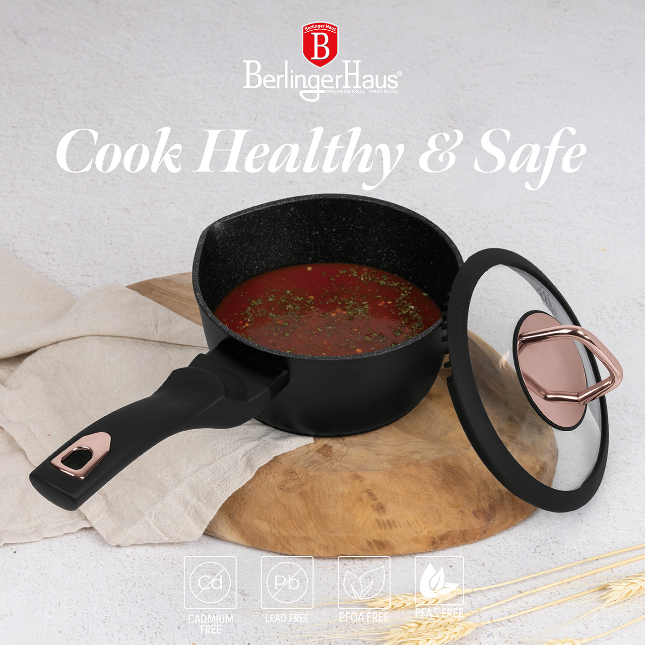15 Delige Pannenset Zwart/Rose Goud