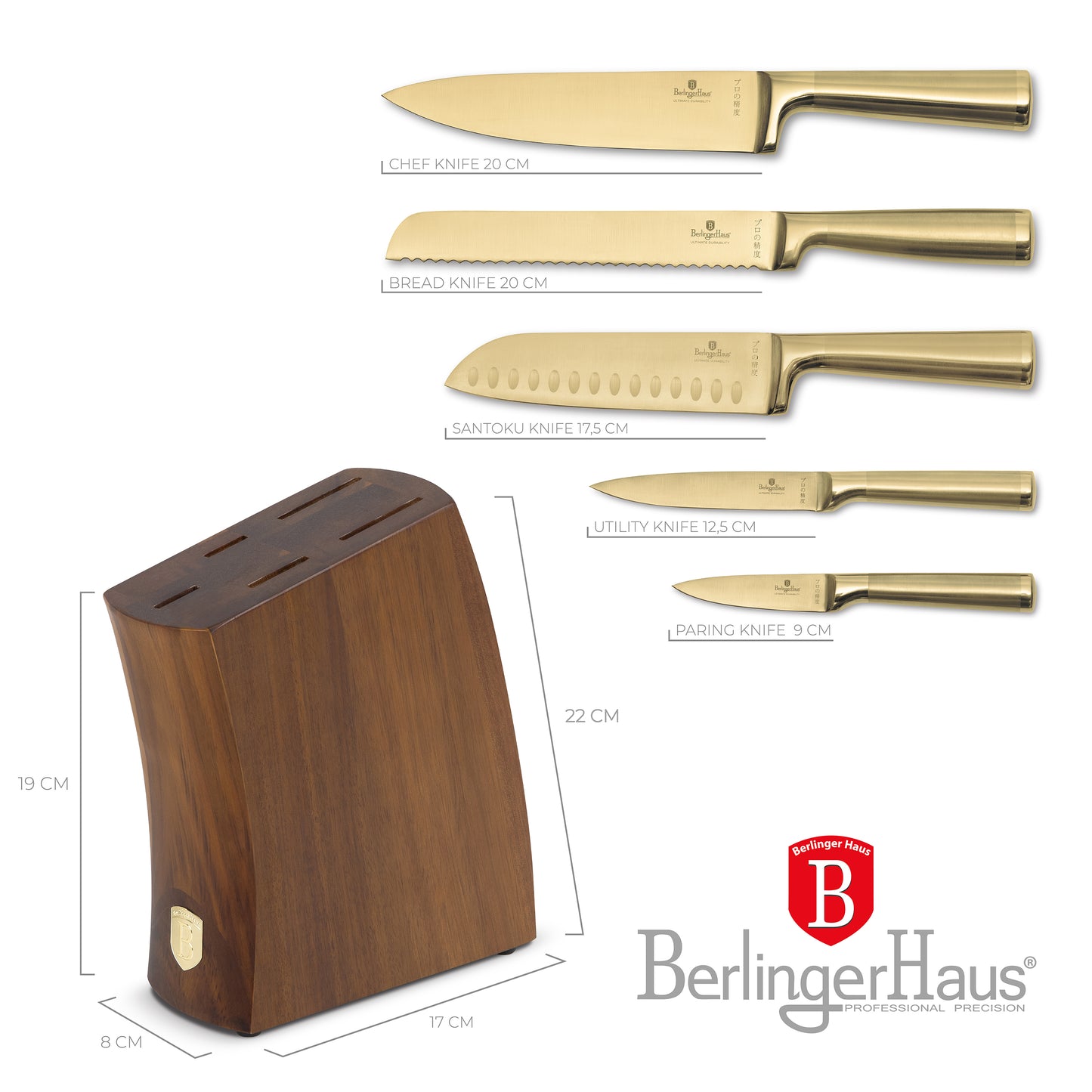 6 delige Messenset Goud