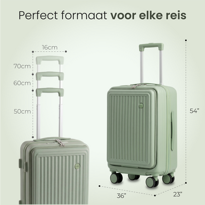 FLY&BYE Handbagage Koffer met Voorvak Groen