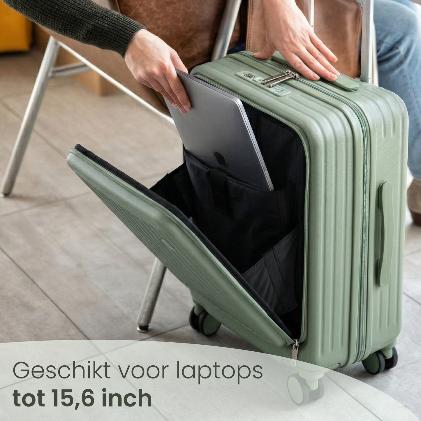 FLY&BYE Handbagage Koffer met Voorvak Groen