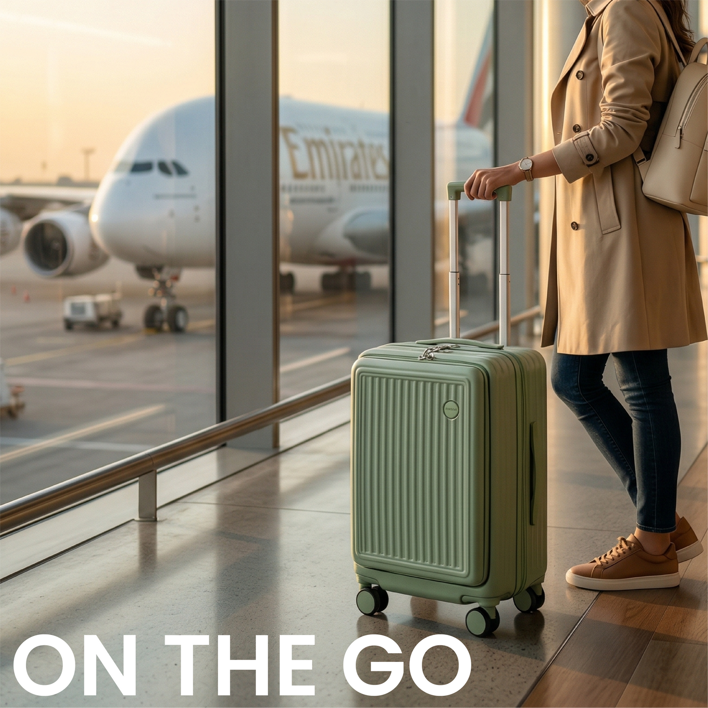 FLY&BYE Handbagage Koffer met Voorvak Groen