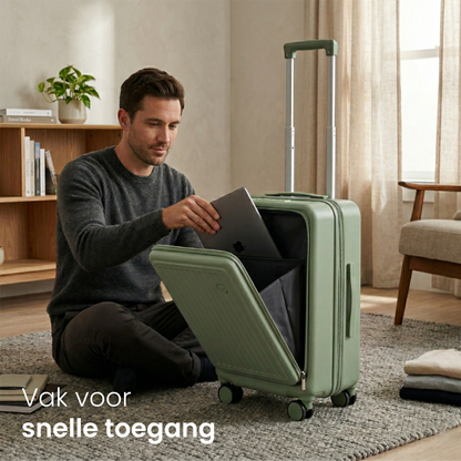 FLY&BYE Handbagage Koffer met Voorvak Groen