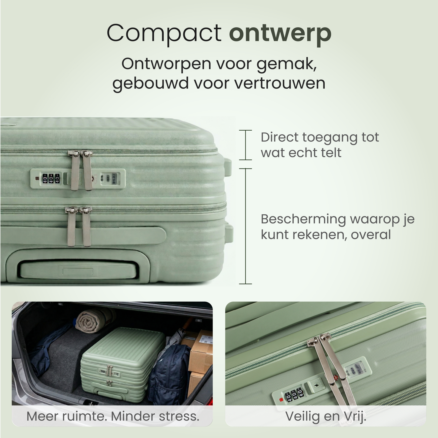 FLY&BYE Handbagage Koffer met Voorvak Groen