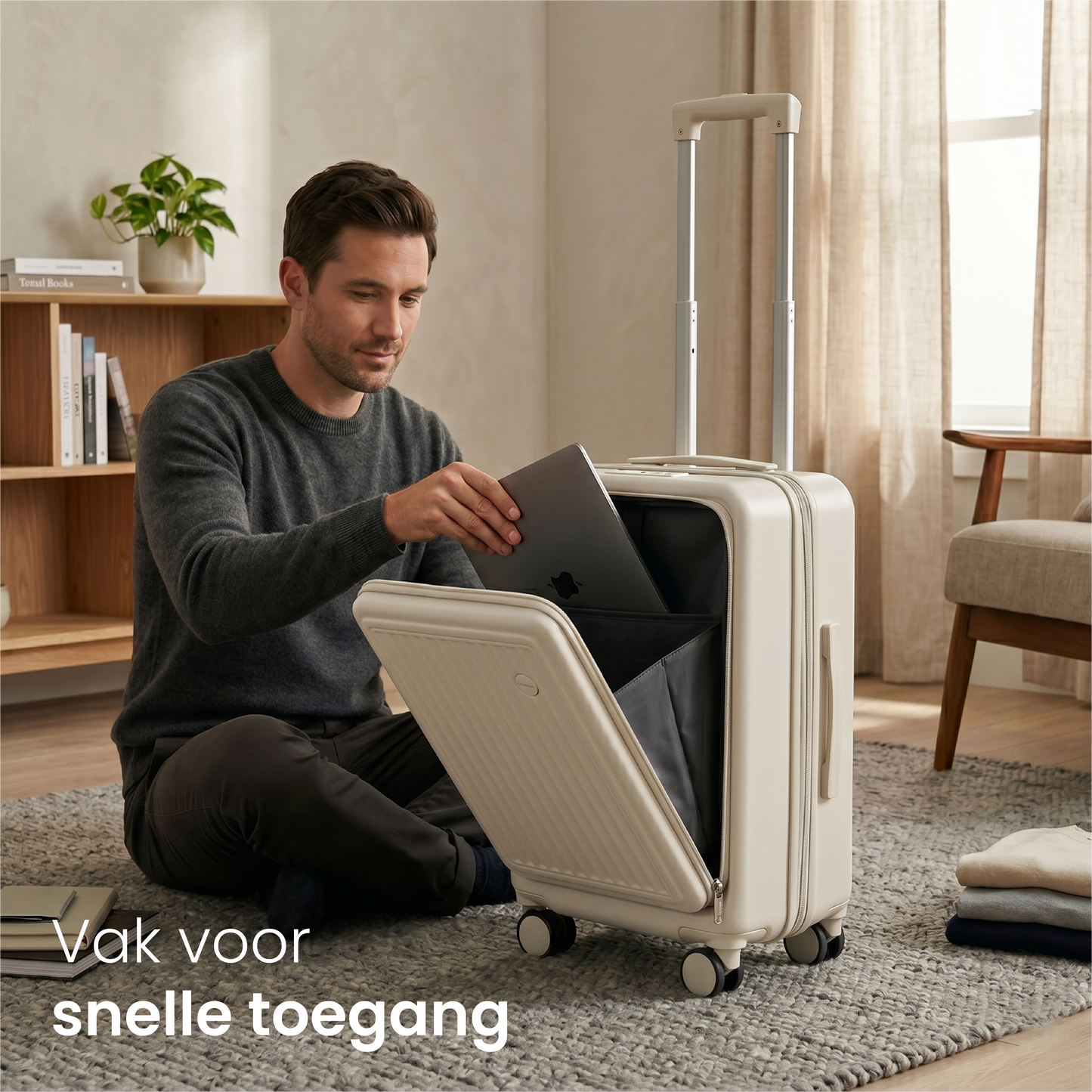 FLY&BYE Handbagage Koffer met Voorvak Creme