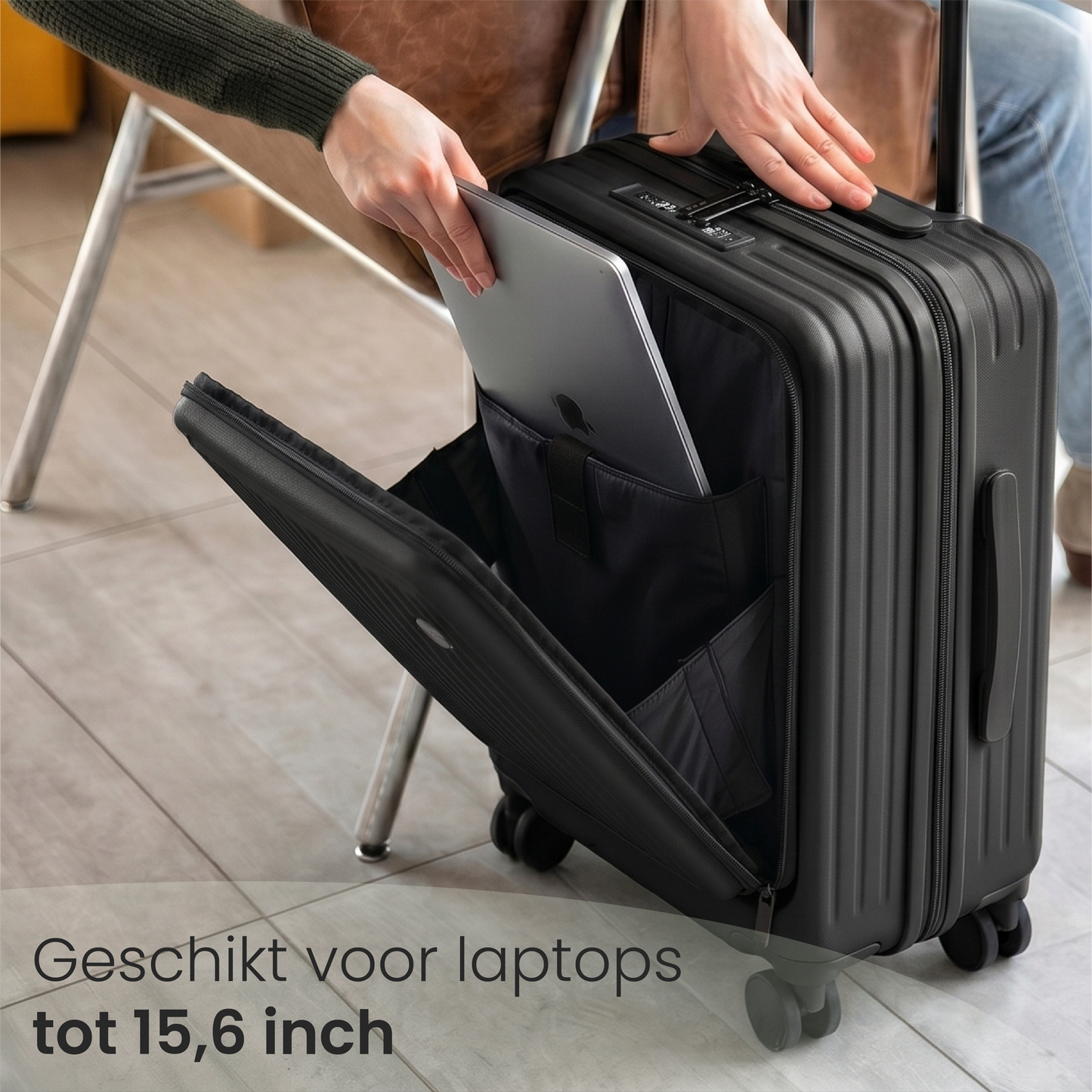 FLY&BYE Handbagage Koffer met Voorvak Zwart