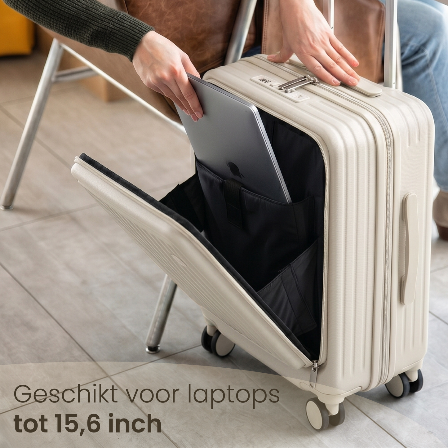 FLY&BYE Handbagage Koffer met Voorvak Creme