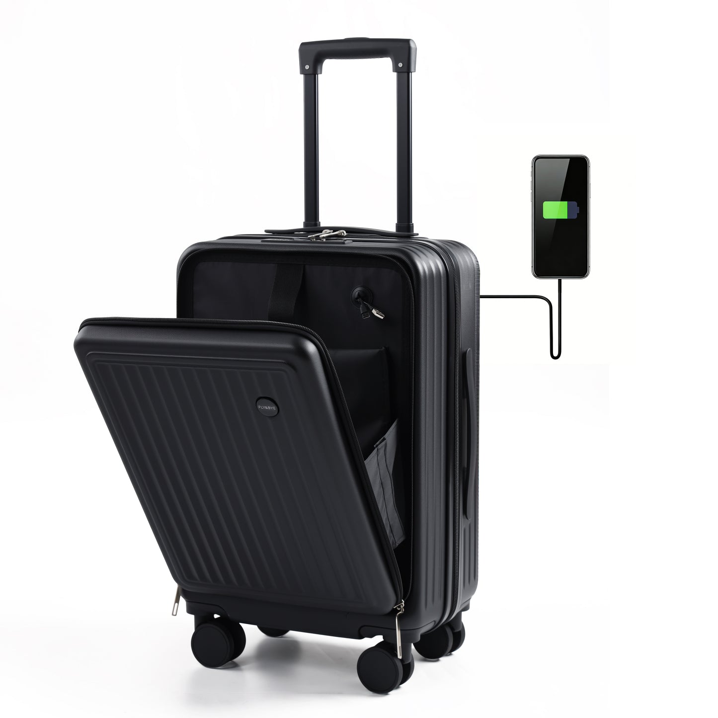 FLY&BYE Handbagage Koffer met Voorvak Zwart