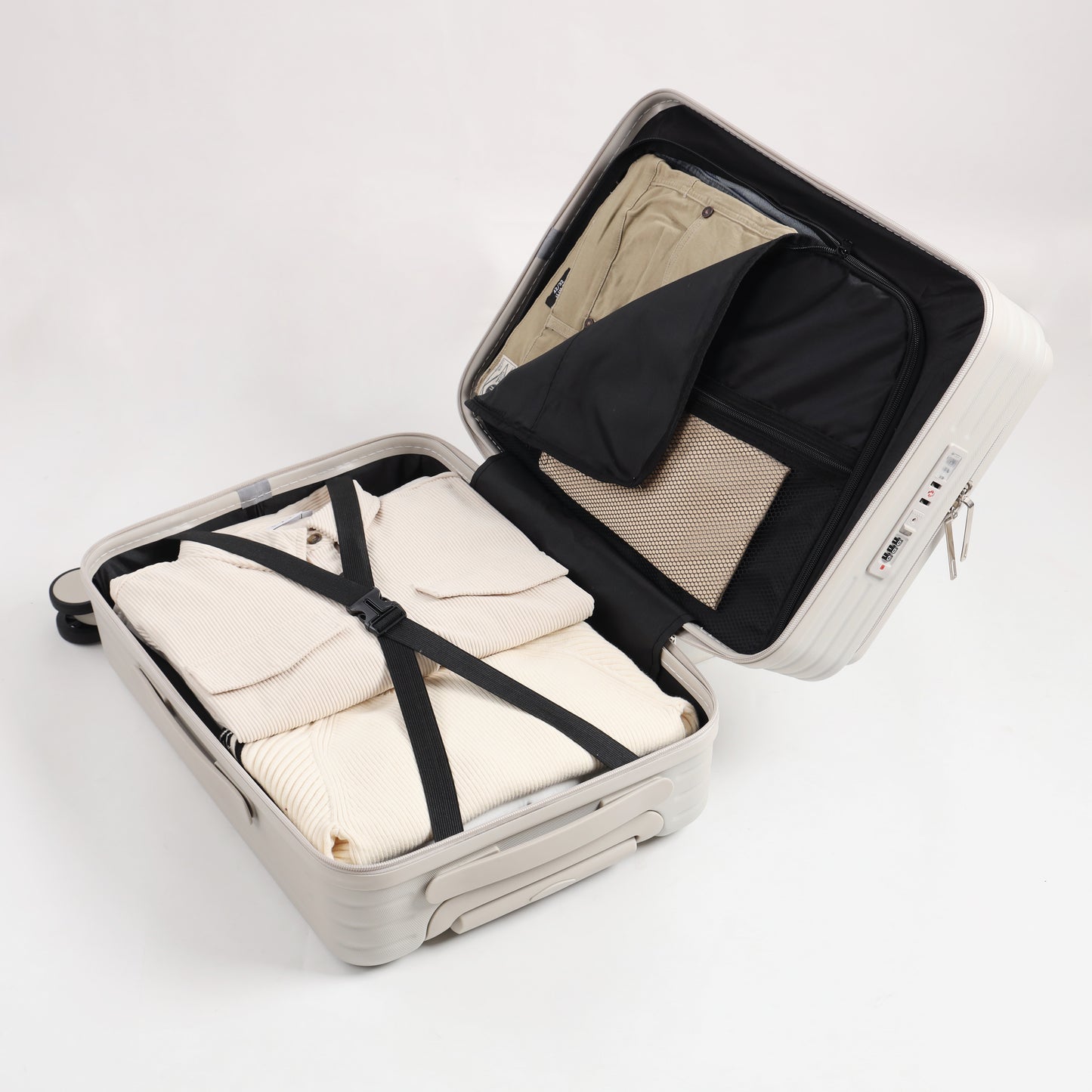 FLY&BYE Handbagage Koffer met Voorvak Creme