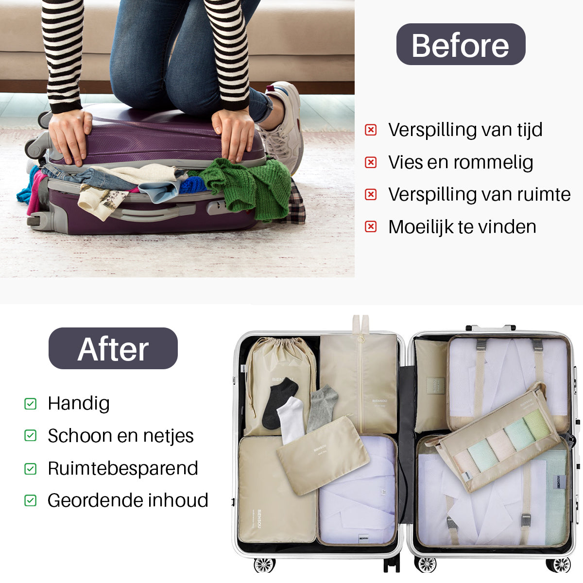 Packing Cubes Set 9-Delig Creme