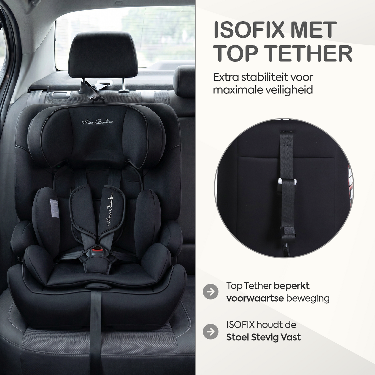 Mino Bambino Autostoel Isofix Zwart - ISOFIX met top tether