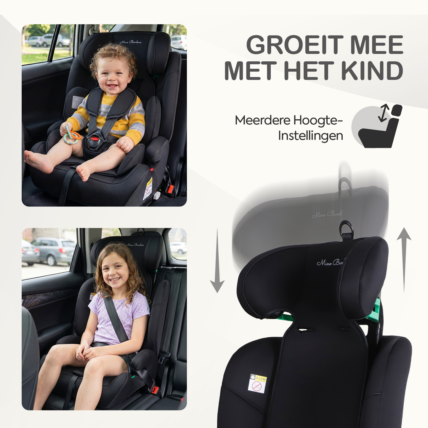 Mino Bambino Autostoel Isofix Zwart - groeit mee met het kind